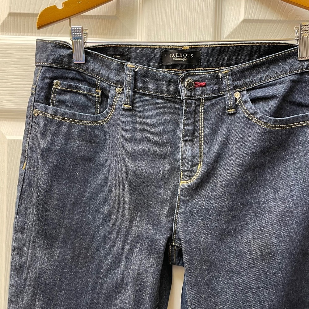 Talbots Women's Straight Leg Jeans Size 8 Dark Blue High Rise‎ Stretch Denim